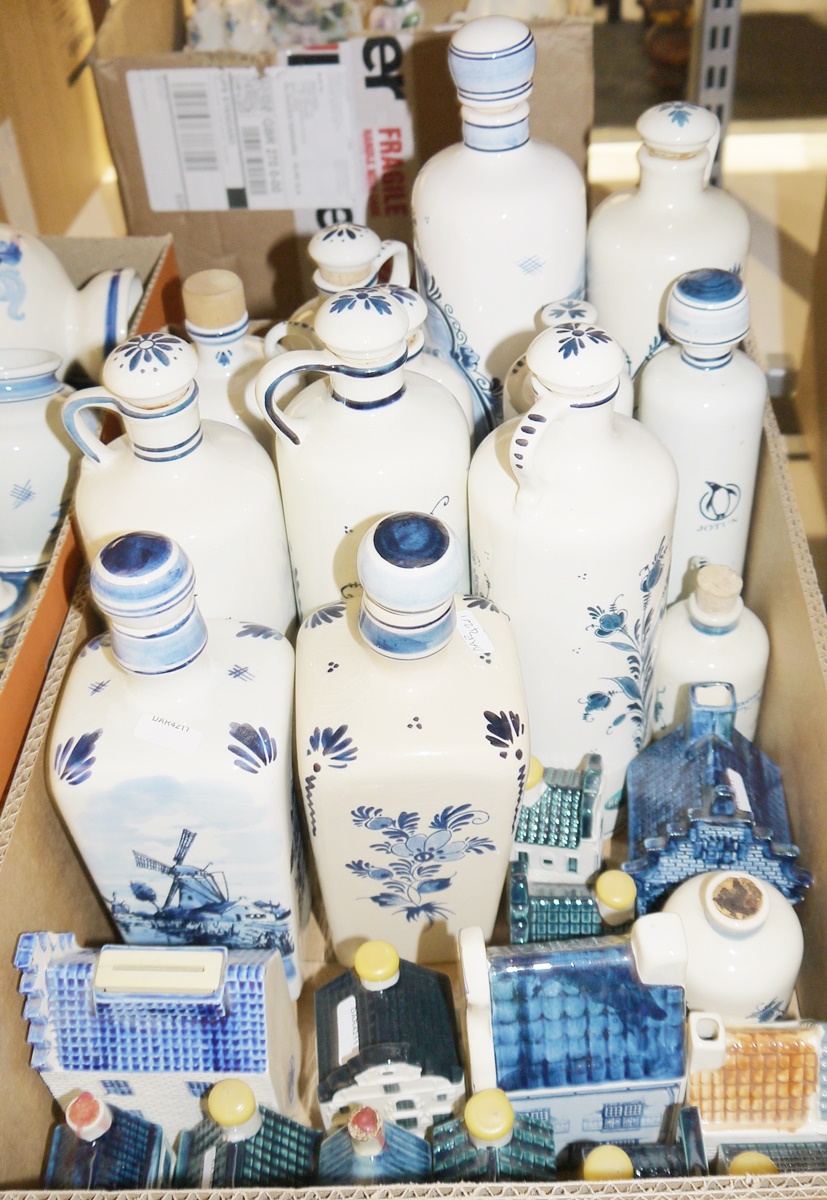 Quantity of blue and white Delftwares to include lidded ceramic bottles, Delft vase decorated with - Image 2 of 3