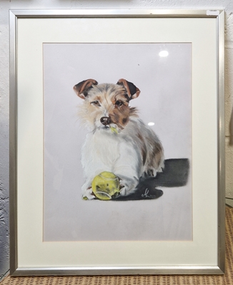 Ella Moulding Triple Dog portrait with Labrador  and two Dachshunds Pastel on paper, framed and - Image 5 of 6