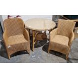 Lloyd Loom "Eastwood" Wicker/cane garden table, circular with fitted glass top and two matching