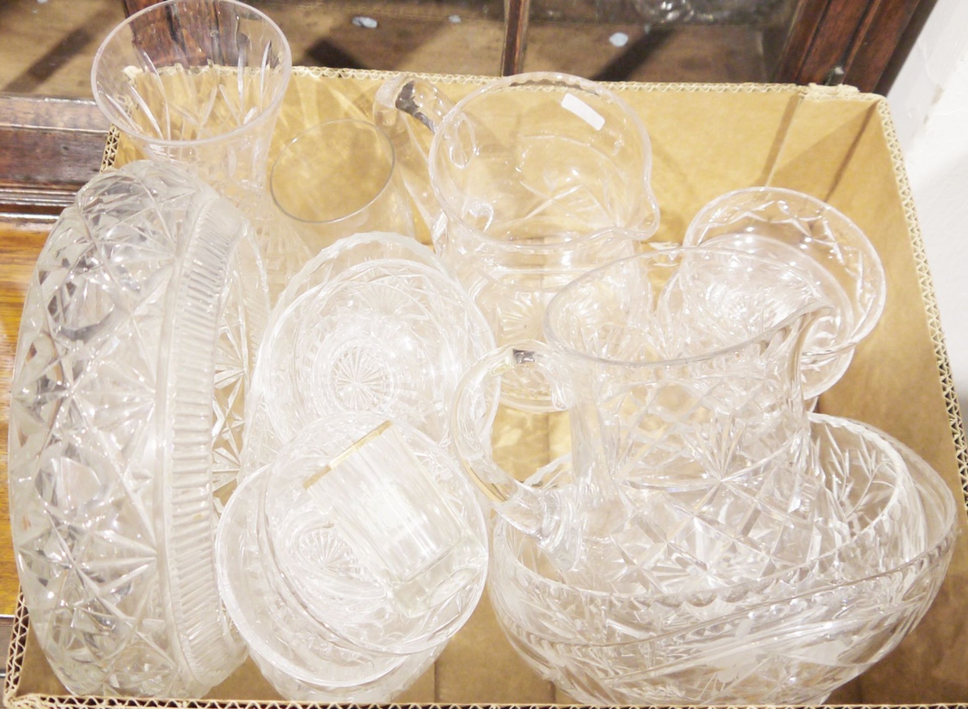 Collection of cut glass to include Stuart sherry glasses, two large cut glass jugs, three cut - Image 4 of 6