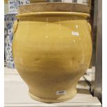 Yellow glazed confit pot with wooden lid