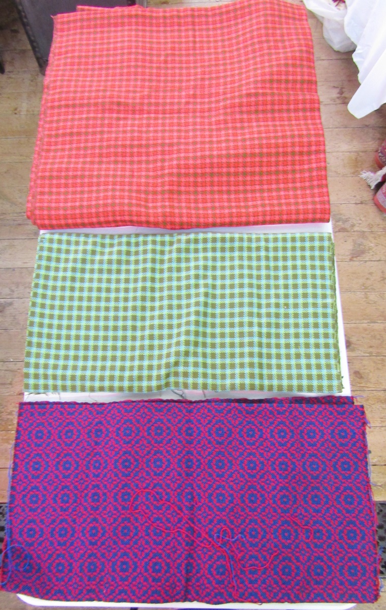 Six bolts of fabric to include tweed, herringbone, printed (1 box)