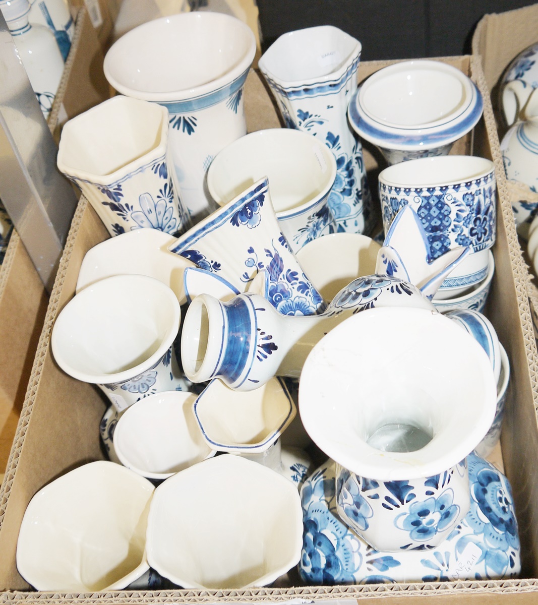 Quantity of blue and white Delftwares to include lidded ceramic bottles, Delft vase decorated with - Image 3 of 3