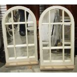 Pair of arched mirrors framed as windows with a hardwood sill, 92cm x 51cm