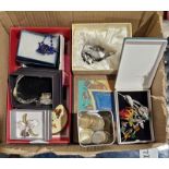 Sundry gent's and lady's wristwatches, enamel floral brooch and sundry costume jewellery (1 box)