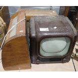 Bakelite vintage television labelled Bush, 37cm high x 39cm wide, a wood-cased vintage GEC radio and
