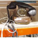 Vintage Belgium FTTR copper cased telephone, with black bakelite handset, inscribed RTT-56 to base