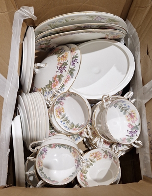 Paragon Country Rose pattern part dinner service to include consomme cups and saucers, tureens,