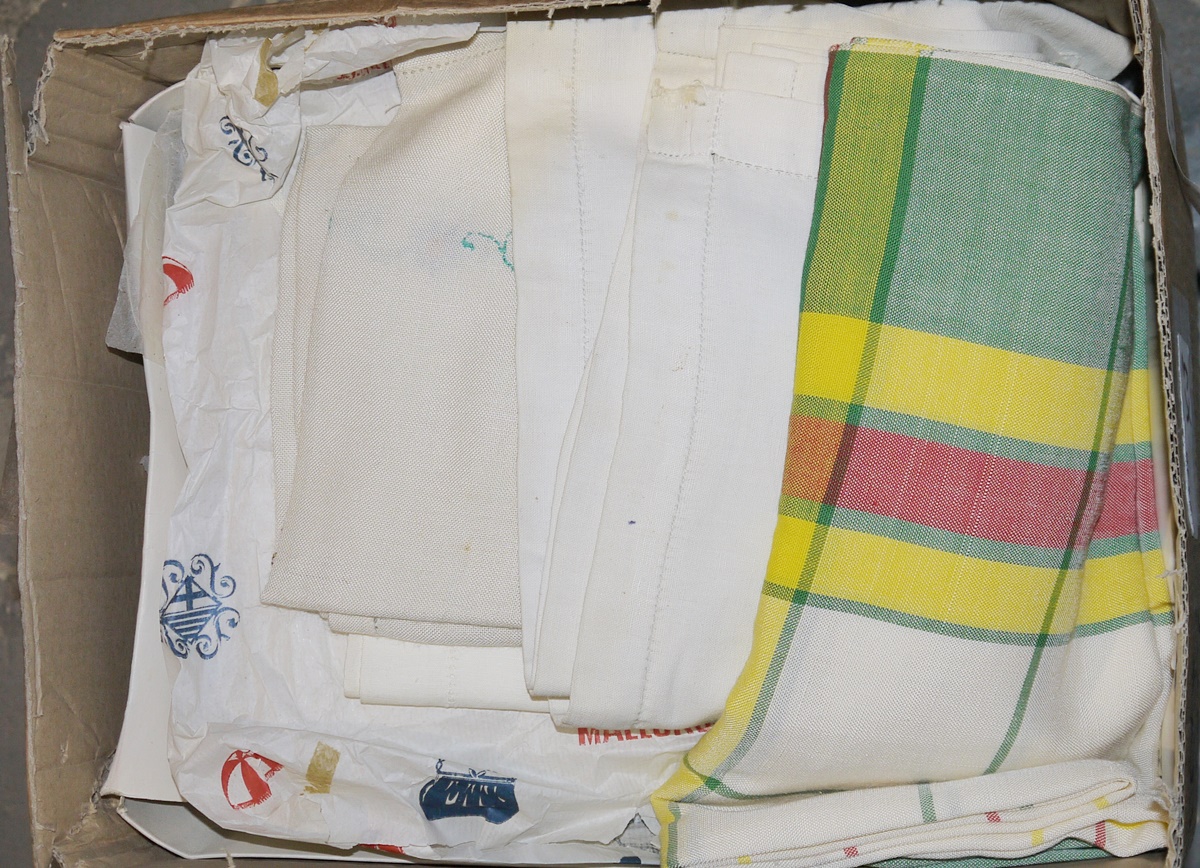 Large quantity of table linen, boxed handkerchiefs etc (3 boxes)