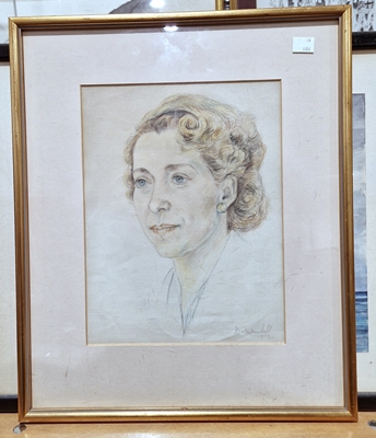 D Turnhill Portrait of a Lady Crayon, framed, glazed: 30 x 23 cm Signed and dated lower right 1953 - Image 2 of 4