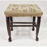 Georgian oak footstool with two stretchers, on turned legs with pad feet, 41cm high x 37cm wide x