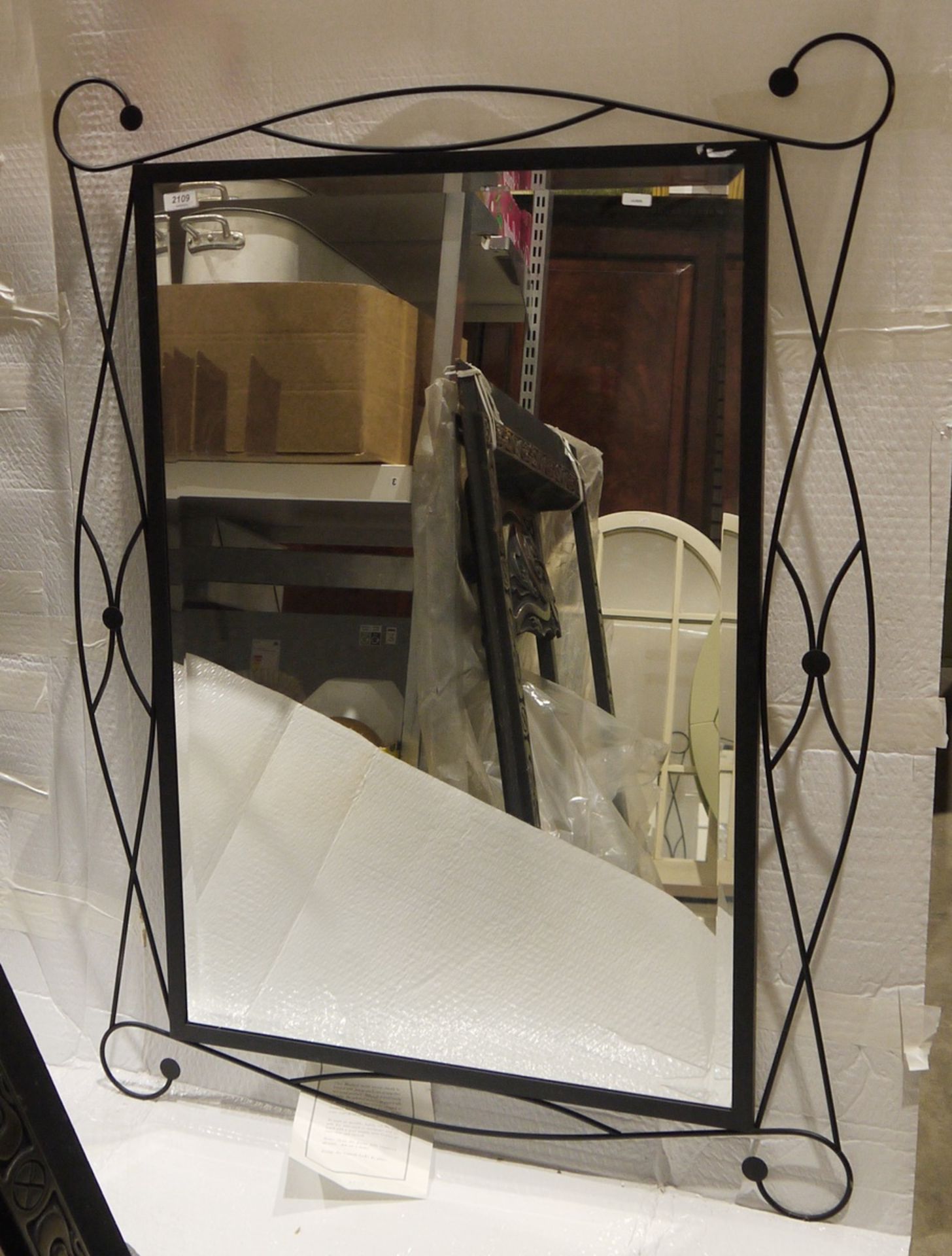 Modern black painted metal bevelled edge mirror, 113cm high x 84cm wide THIS ITEM WILL HAVE VAT - Image 2 of 2