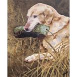 Ella Moulding Triple Dog portrait with Labrador  and two Dachshunds Pastel on paper, framed and
