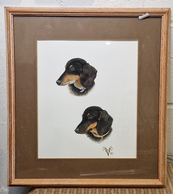 Ella Moulding Triple Dog portrait with Labrador  and two Dachshunds Pastel on paper, framed and - Image 4 of 6