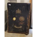 Victorian black painted safe bearing copper British Royal Coat of Arms, 50cm high x 40cm wide x 43cm