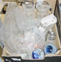 Collection of glassware to include a Mdina glass paperweight, an engraved 60 year old Queen