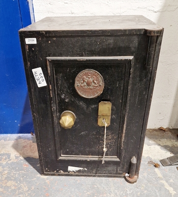 Black painted Victorian H Griffiths & Sons safe with copper makers plaque, 60cm high x 49cm wide x