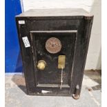 Black painted Victorian H Griffiths & Sons safe with copper makers plaque, 60cm high x 49cm wide x