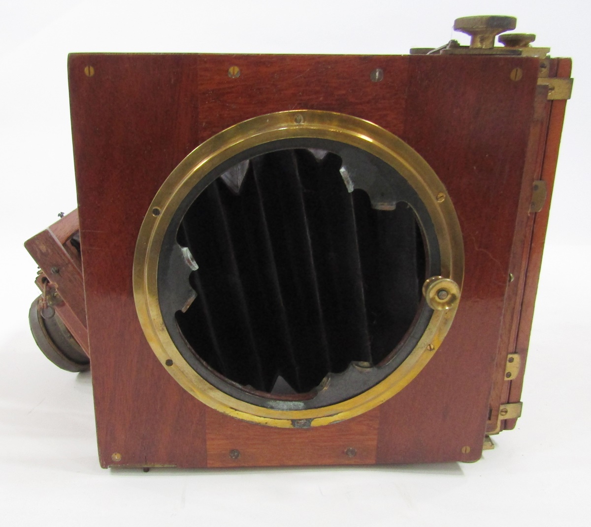 Late 19th/early 20th century Thornton Pickard Amber half plate mahogany cased field camera, patent - Bild 6 aus 9