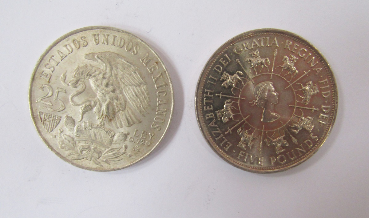 Group of coins consisting of 1867 five francs about VF, 1935 x 2 rocking horse crowns, 1968 Mexico - Bild 7 aus 11