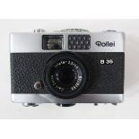 Rollei B35 35mm rangefinder camera, Carl Zeiss Triotar 3,5/40 lens, marked to reverse made by Rollei