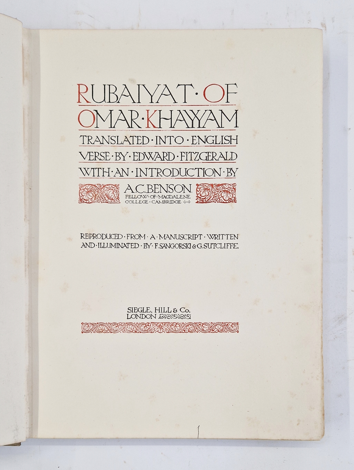 Fitzgerald, Edward (trans.) "Rubaiyat of Omar Khayyam" Introduction by A.C. Benson, Fellow of - Image 3 of 3