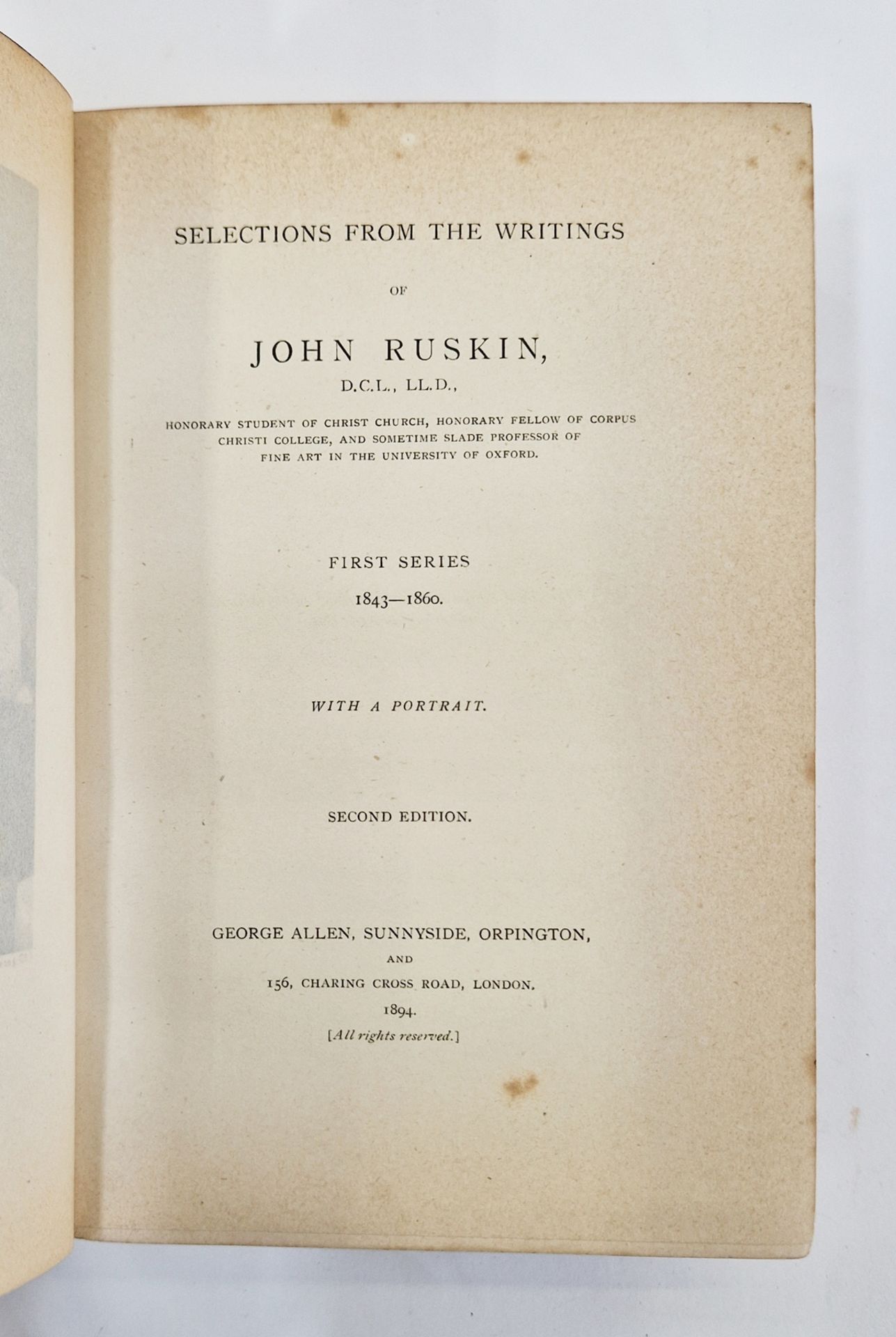 Bindings - Ruskin, John "Selections form the Writings of John Ruskin, First Series 1843-1860" Second - Image 5 of 7