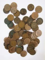 Pennies (93), various grades, poor to very fine, some polished, Victoria bun to Elizabeth II.