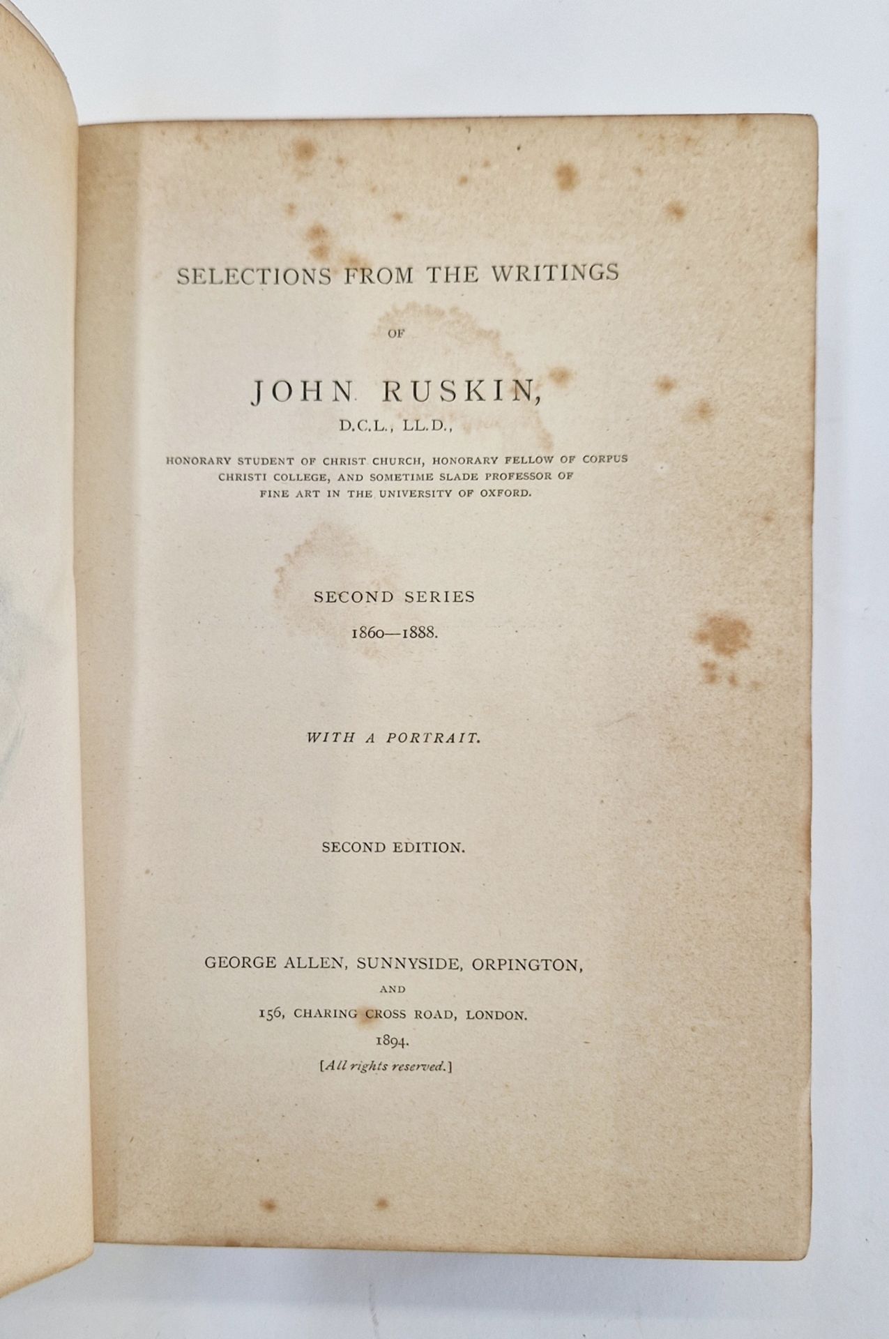 Bindings - Ruskin, John "Selections form the Writings of John Ruskin, First Series 1843-1860" Second - Image 4 of 7