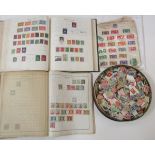 World stamps: Box of 6 large albums (4 sparsely filled), tin and sleeve of mint and used, mainly