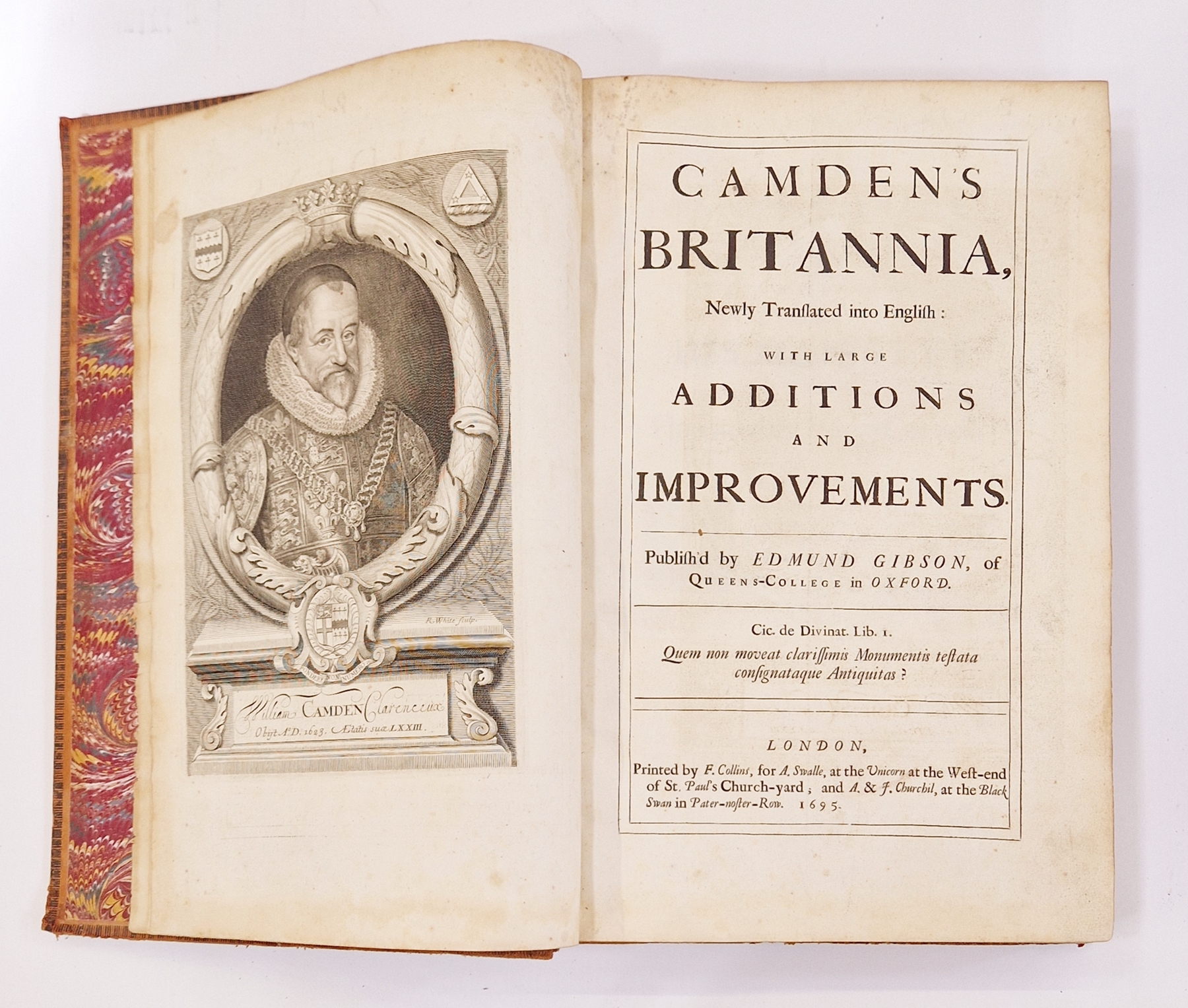 Two antiquarian volumes - lacking all plates and maps - Camden, William  "Camden's Britannia Newly - Image 3 of 3