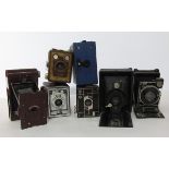 Kodak Hawkette no 2 bakelite cased folding camera, Kodak Brownie six 20 F box camera, Kodak Beau