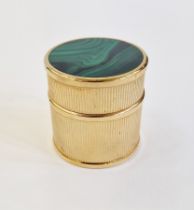 Dunhill gilt metal and malachite electric table lighter, cylindrical, the top inset with malachite