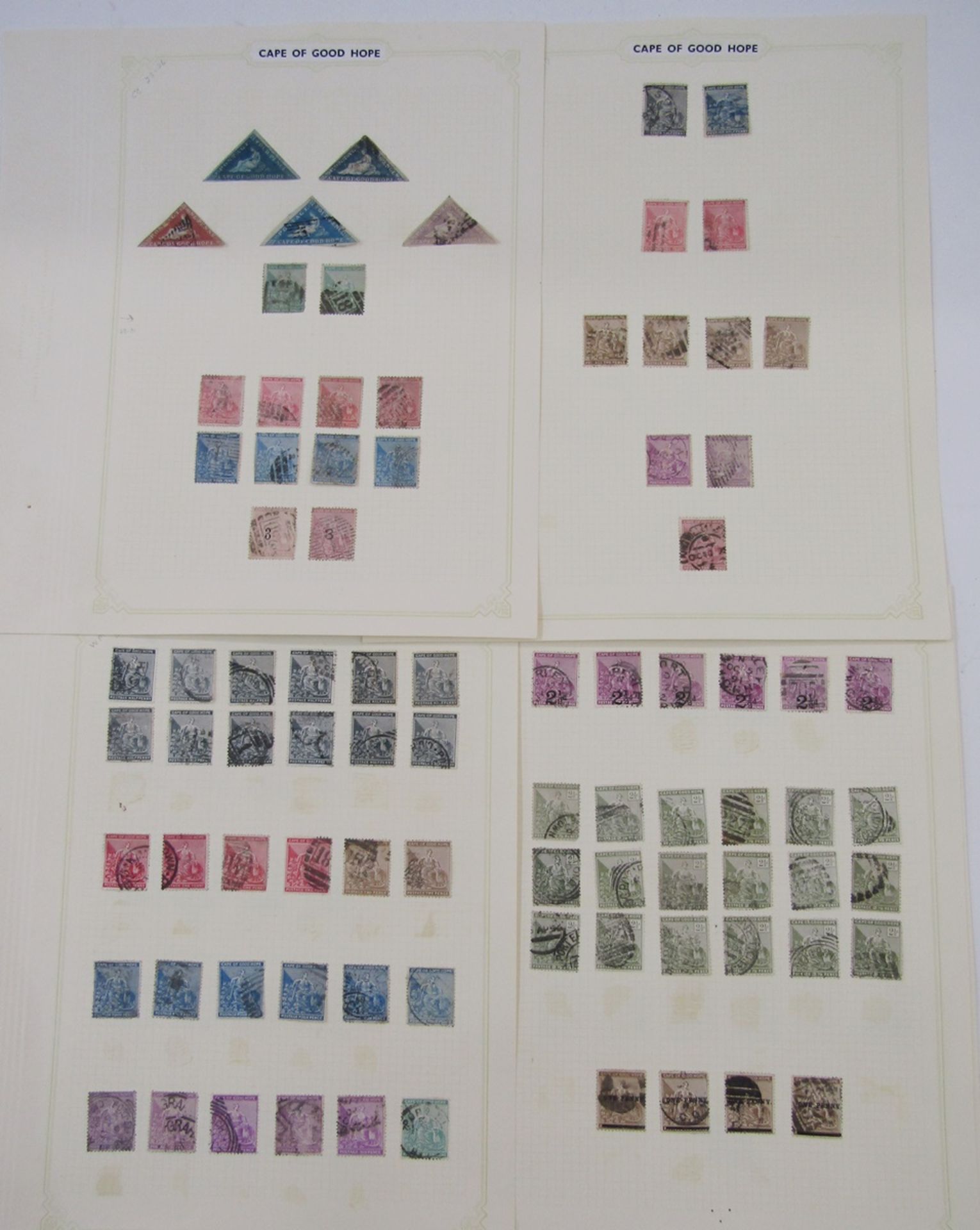 Cape of Good Hope stamps: Eight pages QV-KEVII used definitives including 5 triangulars and higher