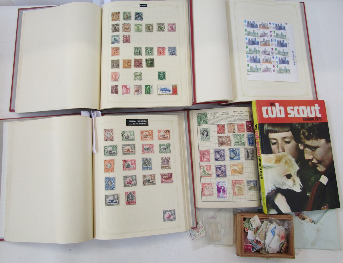 GB, Br Commonwealth & World: Large box of 4 albums, small box and packets of loose plus scout