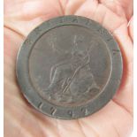 Group of milled coins (7) to include George III Cartwheel two pence 1797, Victoria 1853 penny,