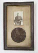 WWI memorial plaque named to 'Charles Stuart Barkman', framed with photograph, Rifleman Barkman,