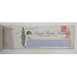 GB stamps: Unusual complete Lloyds cheque book of 1912 with unfranked one penny scarlet postage