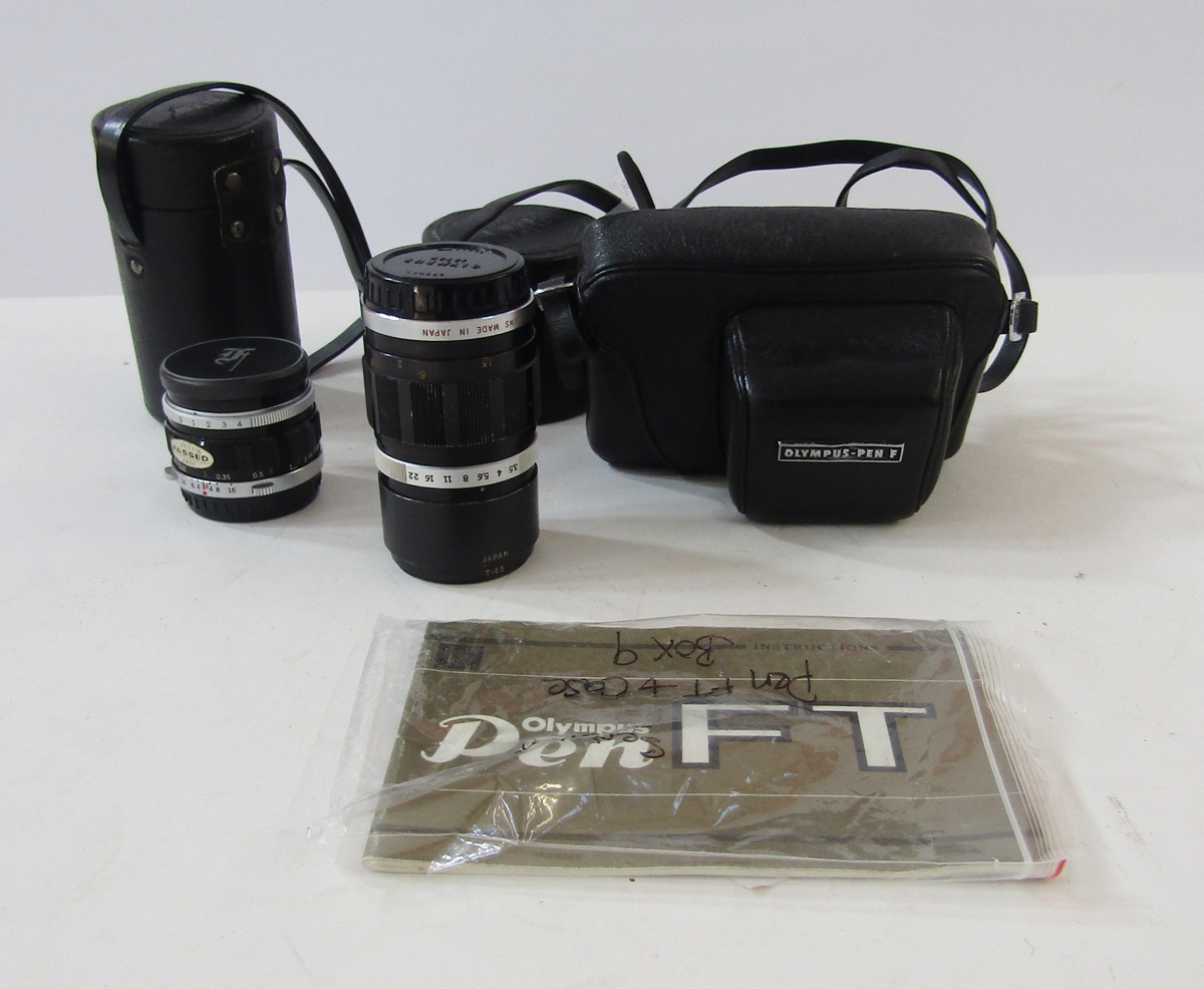 Olympus F Pen FT half frame camera, chrome, serial number 233199, with Olympus F.Zuiko auto s 1:1, - Bild 3 aus 10