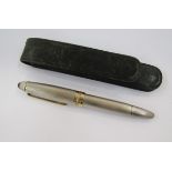 Montblanc Meisterstuck silver fountain pen no 146, with engine turned silver case with gold band