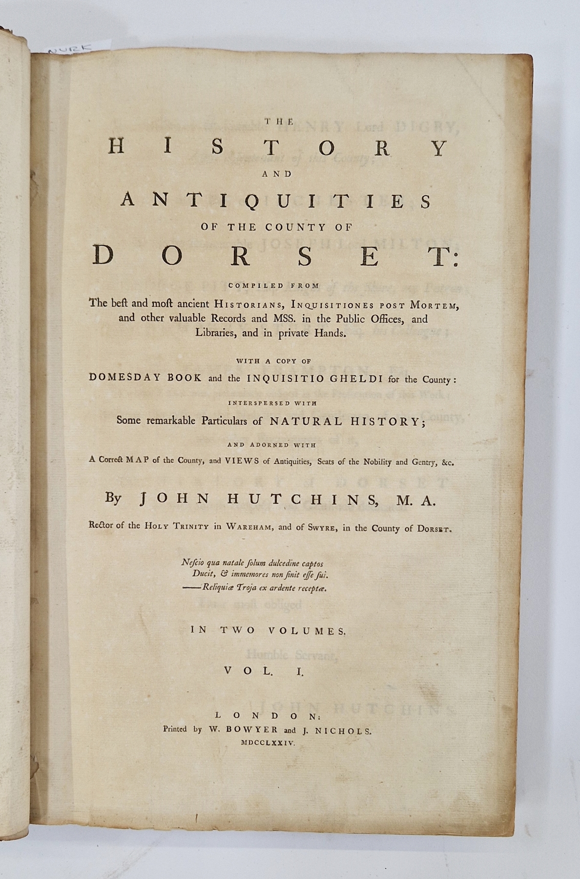 Hutchins, John, "The History and Antiquities of the County of Dorset....with a copy of The - Image 2 of 5