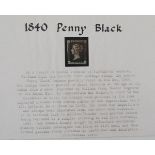 GB stamp: Line engraved Penny Black, DL, red Maltese cross in presentation glass frame.