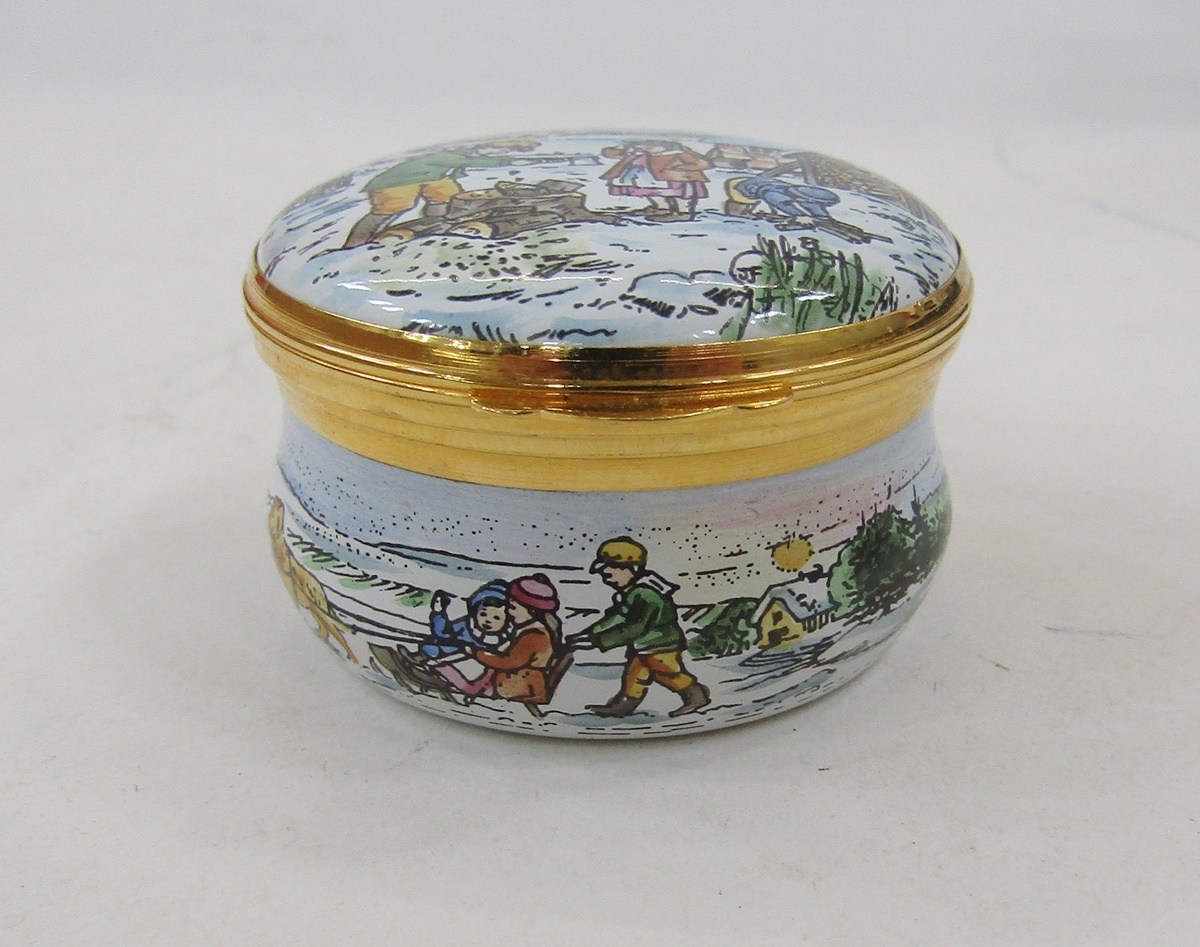 Five Crummles handpainted enamel boxes to include limited edition 1985 children in the snow, the Old - Bild 3 aus 10