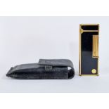 Dunhill gilt and black lacquer lighter, no.TL4267 with Dunhill leather pouch