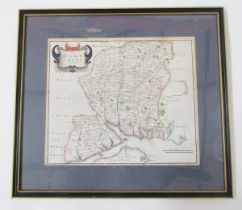Map by Robert Morden, Hampshire, handcoloured, 36cm x 43cm, a strip map by John Ogilby 'Hereford