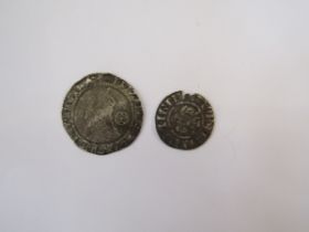 English hammered coins (2), Edward I penny, London, Elizabeth I sixpence 1578.