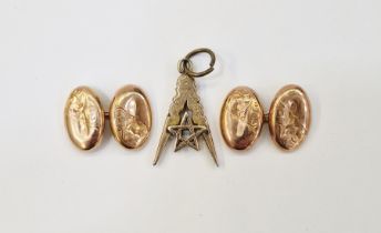 Pair of early 20th century 9ct gold cufflinks and a yellow metal Masonic pendant (2)