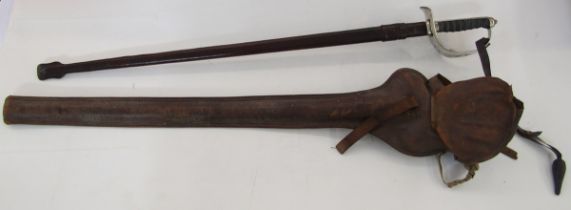 George V officer's dress sword with leather scabbard and cover, officer's Sam Brown leather belt