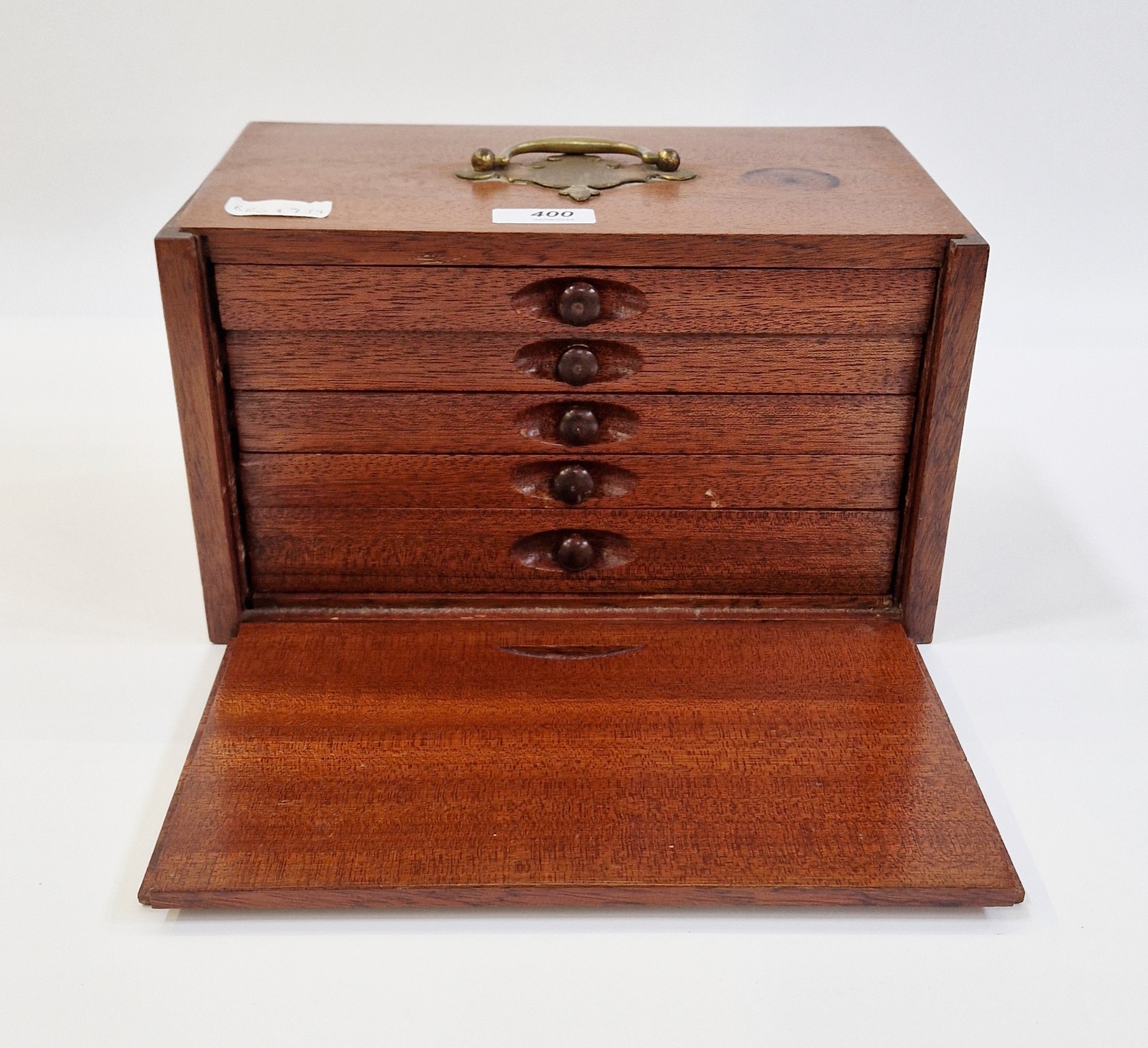 Bone and wood mahjong set with instruction booklet, in stained wood five-drawer table top cabinet - Image 9 of 13