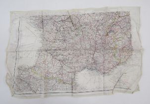 Second World War RAF silk escape map, H2 Spain and North Africa, and D Southern France and